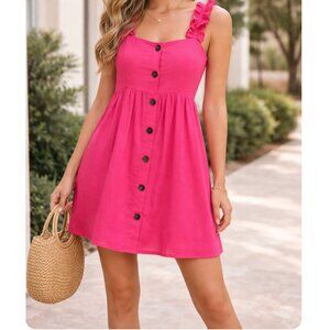 Staccato Pink Button Front Dress Size S Ruffle Strap Babydoll Mini
